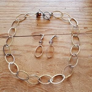 Gold colored chain link necklace earrings set